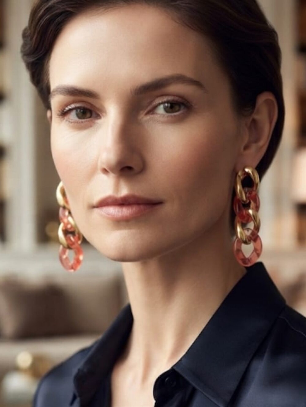 Nicole chunky link earrings in iridescent Red and gold, 6.5 cm longLong earrin